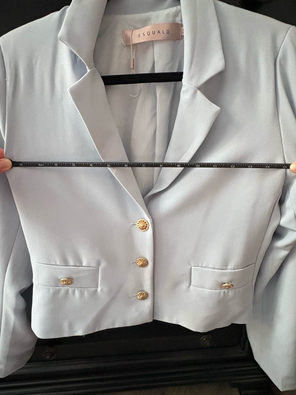 ESQUALO Pale Blue Cropped Blazer with Gold Buttons - Picture 9 of 13